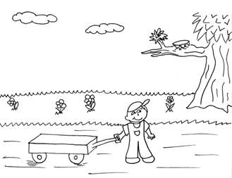 Boy in Wagon coloring page